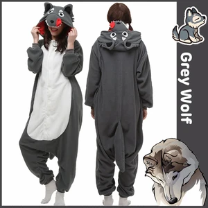 Пижама серого цвета с волком, домашняя одежда для взрослых, подарок на Рождество, Хэллоуин, день рождения, костюм с капюшоном оnesies