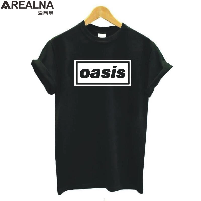Черный Harajuku Oasis футболка с буквенным принтом женская летняя футболка с коротким рукавом женская повседневная хлопковая забавная Футболка camiseta mujer - Цвет: Черный