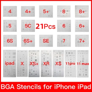 kaisi 21 pcs full set ic chip bga reballing stencil kits for iphone 11 11 pro xs max xr 8p 7 6s 6 se 5s 5c 5 4 ipad high quality free global shipping