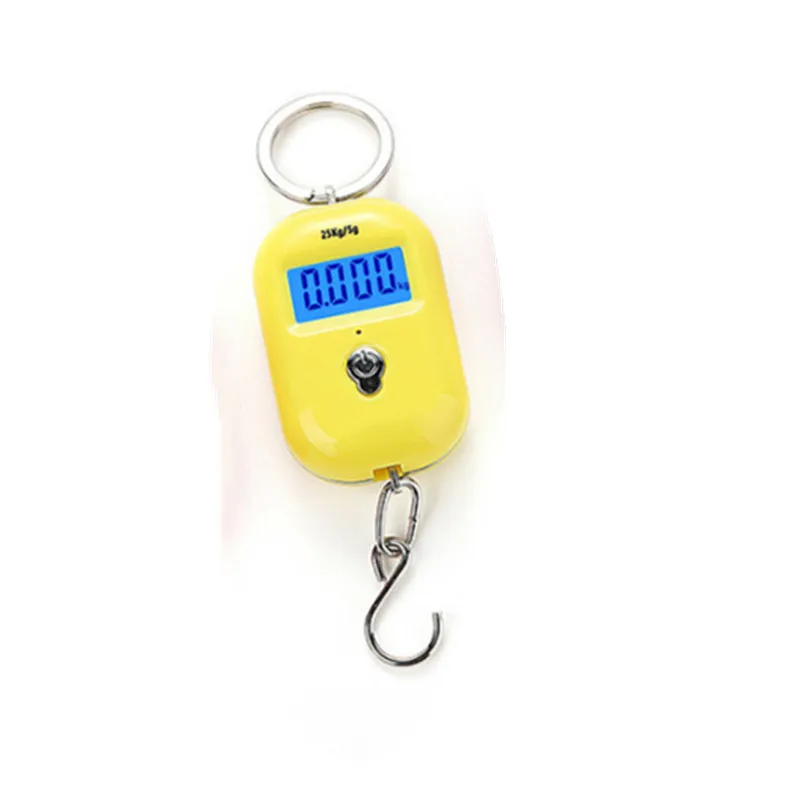 Yellow 25 кг X 10 г мини карманные цифровые весы для рыбалки багаж путешествия вес ing подвесные электронные весы с крючком кухонный весовой инструмент - Цвет: Yellow