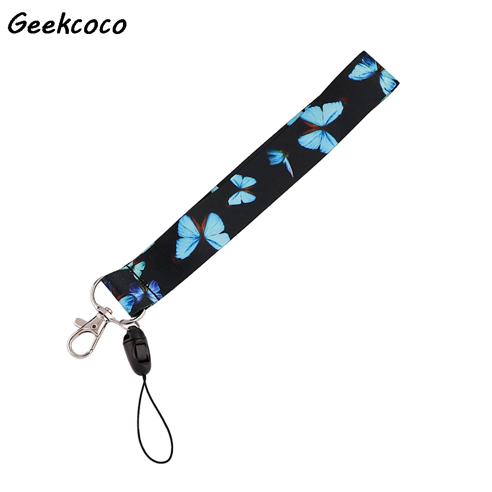 

J2655 Cartoon Butterfly Lanyards Badge Holder Keychain ID Card Pass Gym Mobile Badge Holder Lanyard Key Holder Wristlet