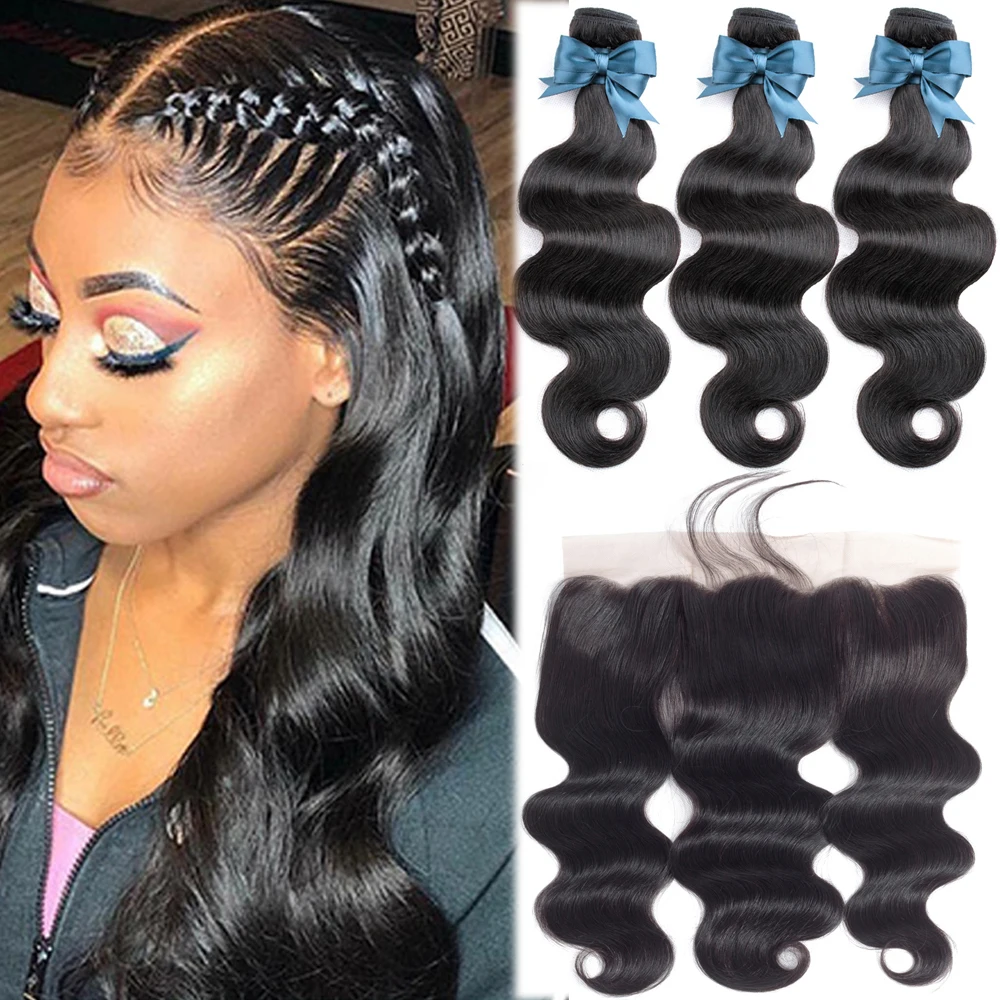 BEAUDIVA человеческие волосы 3 пучка с фронтальной застежкой перуанские тела волна