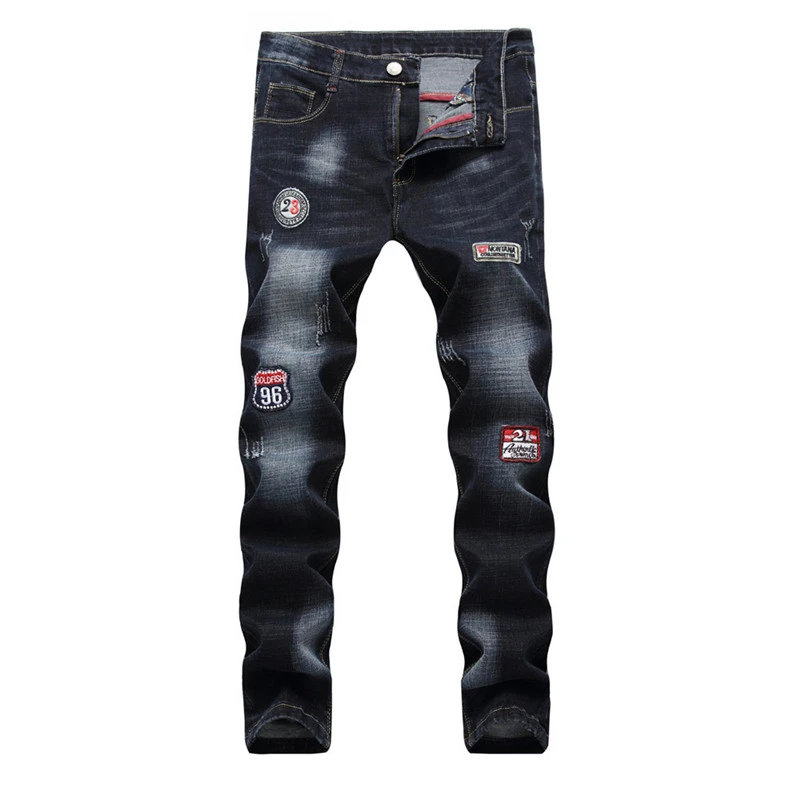 

Джинсы мужские в стиле панк, классические модные брюки из денима с прорезями, Повседневная Уличная одежда, брендовые штаны