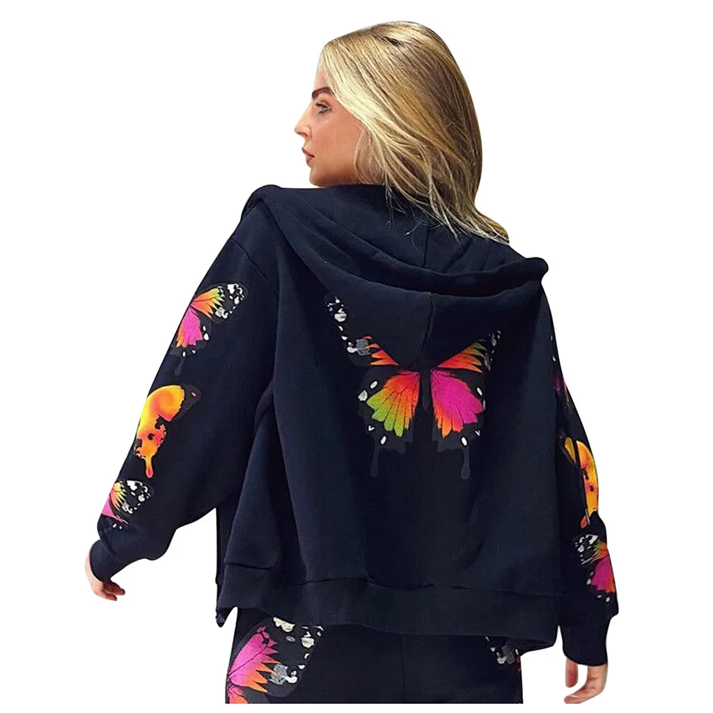 Женская толстовка с капюшоном и принтом бабочки Повседневная Толстовка длинными
