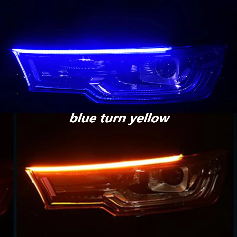 Blue Yellow 1 шт. автомобильные DRL 30 см 45 см 60 см красный белый желтый светодиодный дневные ходовые огни с указателем поворота для фар в сборе - Цвет: Blue Yellow