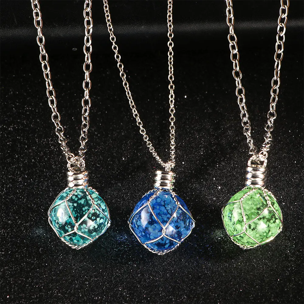 Creative Luminous Crystal Ball Pendent Necklace Green Blue Glow In The Dark Necklace For Women Jewelry