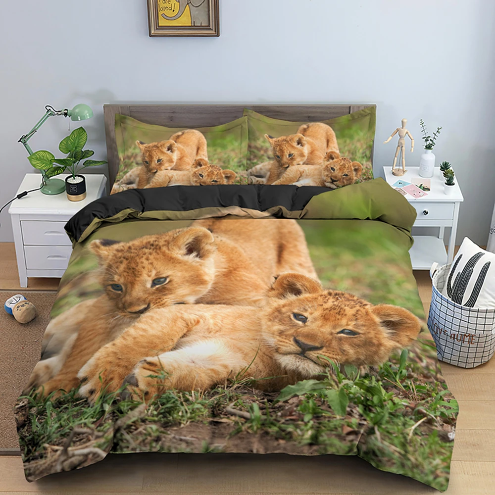 comprar 3d Leão Impressão Rei Jogo De Cama Personalizado Animal Adulto Crianças Rainha Capas Edredão Consolador/colcha/cobertor Capa Define Com Fronha