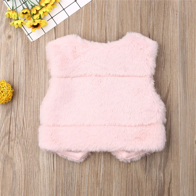 Зимний детский жилет из искусственного меха для девочек теплое розовое пальто