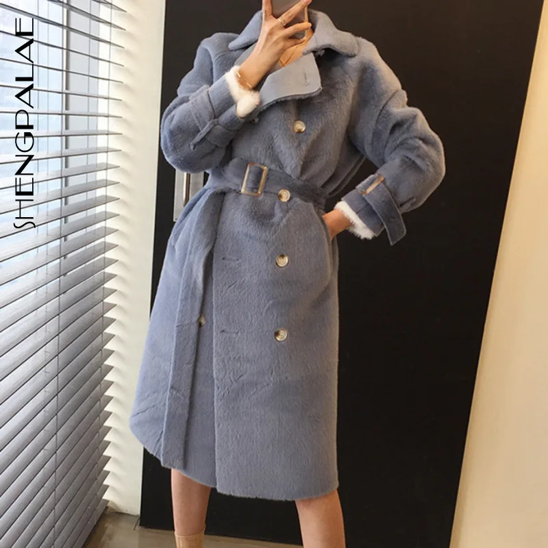 SHENGPALAE новинка 2019 Модный осенне зимний костюм с воротником однотонная ветровка на