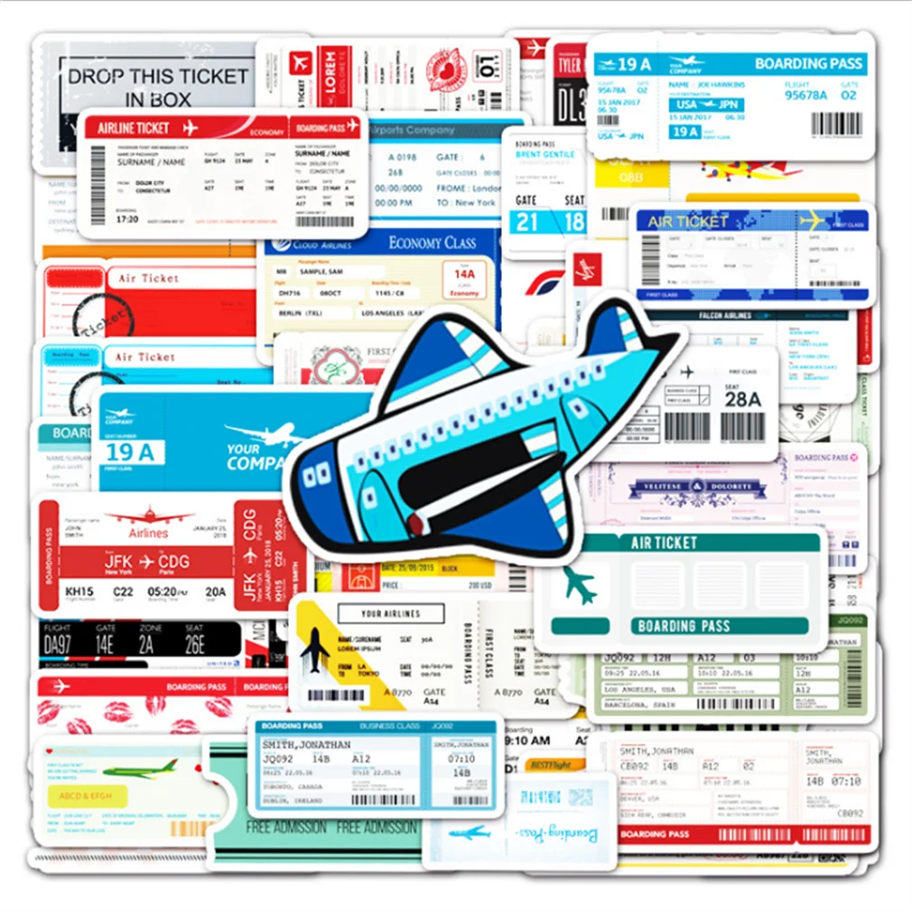 

10/30/50PCS Creative Cartoon Boarding Pass Ticket Waterproof Graffiti Laptop Luggage Skateboard Toy Decoration Sticker Wholesale