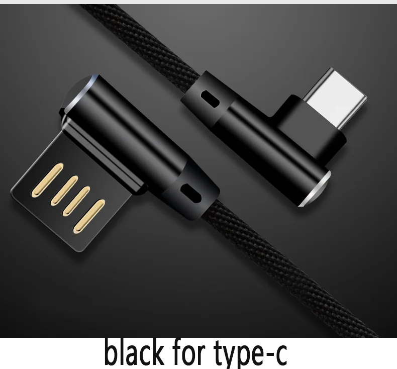 black for type-c 1 м 2 м двойной локоть под углом 90 градусов; реверсивное USB кабель с нейлоновой оплеткой зарядный кабель для синхронизации данных и быстрой шнур зарядного устройства для Кабель с разъемом Micro USB type-c для iphone - Цвет: black for type-c
