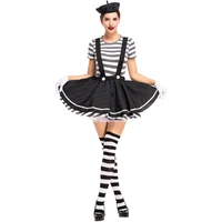 adult women mesmerizing mime cosplay costume women sexy funny circus clown costume for halloween party fancy dress with stocking