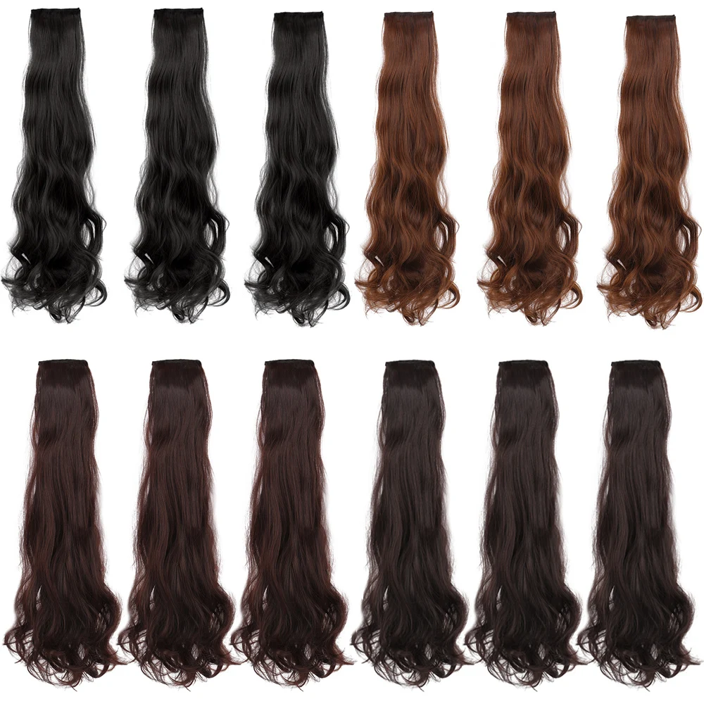 

Allaosify 3Pcs/set Clip In Wavy Hair Extensions Mixed Hair Fiber Synthetic Hair Extensions Black Brown