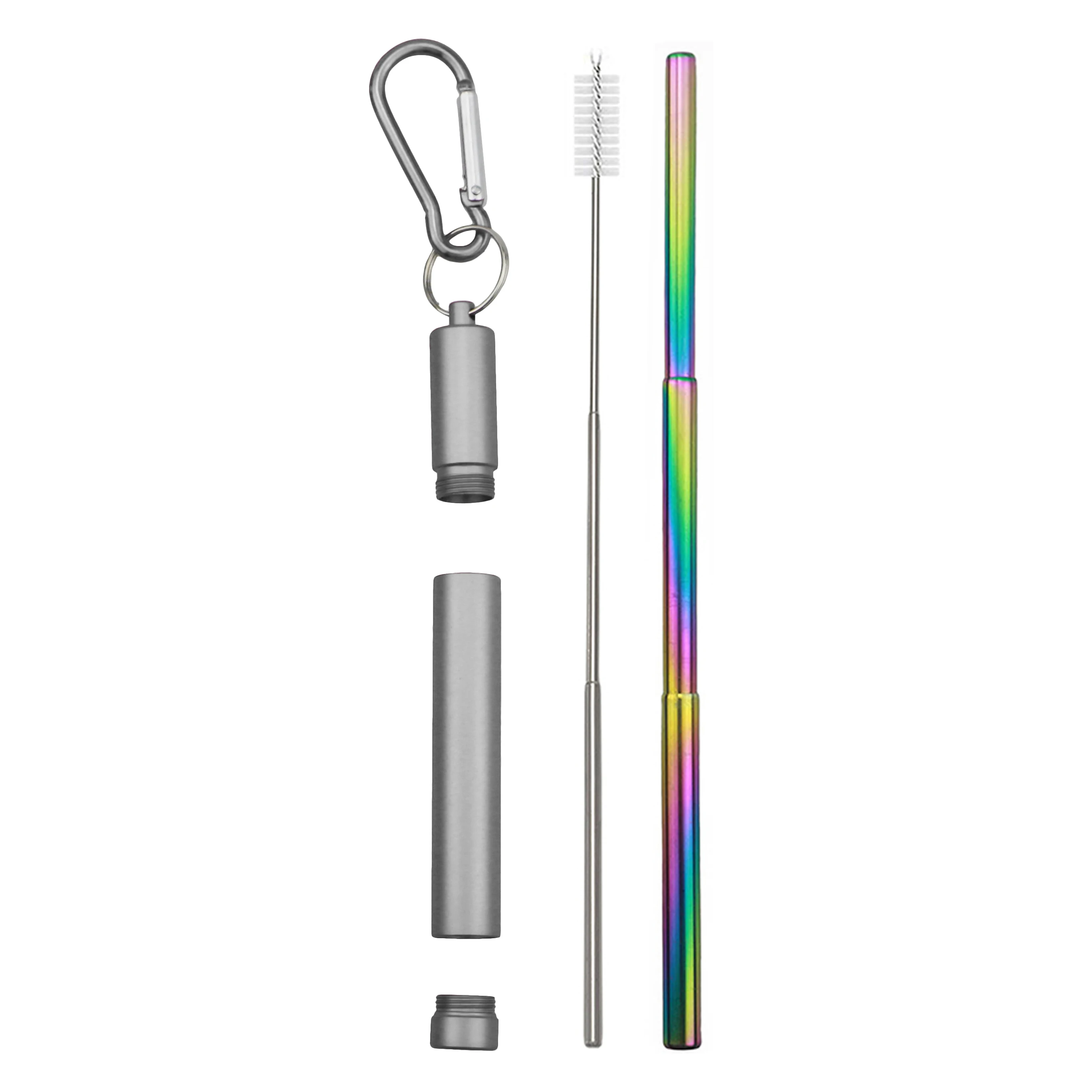 silver rainbow 1 комплект портативная телескопическая из нержавеющей стали соломенная Складная солома с 1 кистью и металлическим чехлом вечерние аксессуары - Цвет: silver rainbow