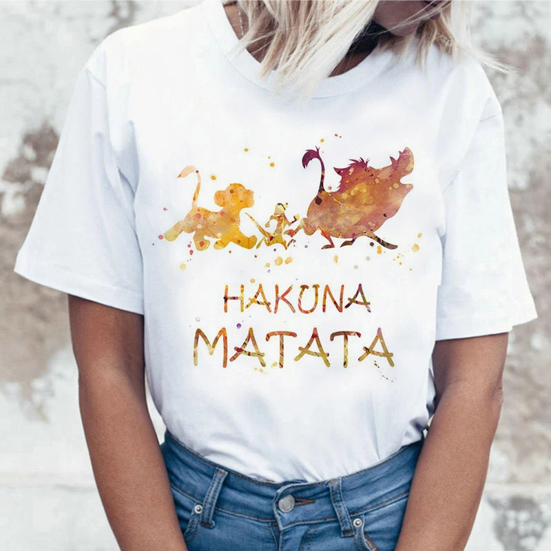 Забавная рубашка хакуна матата Женская Harajuku Ullzang The Lion King кавайная футболка Femme летняя футболка Модный Топ Футболка женская футболка