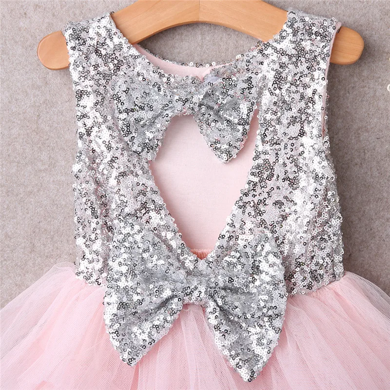 Детские для девочек в цветочек От 2 до 6 лет платье принцессы с блестками и бантом