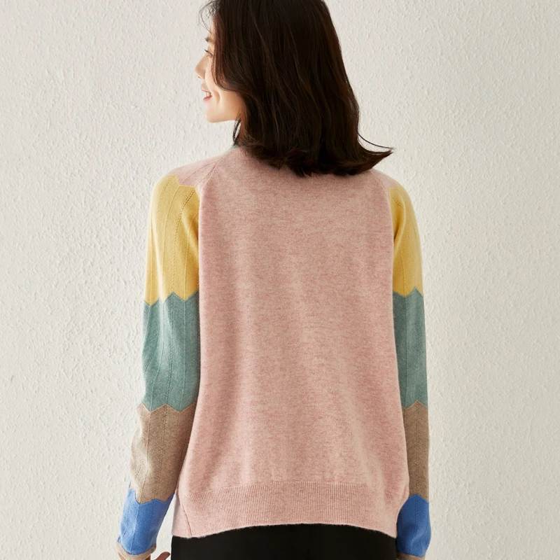 

women 's cardigans real wool v-neck patchwork long sleeves short fashion knitwear loose fashion warm female spring outerwear