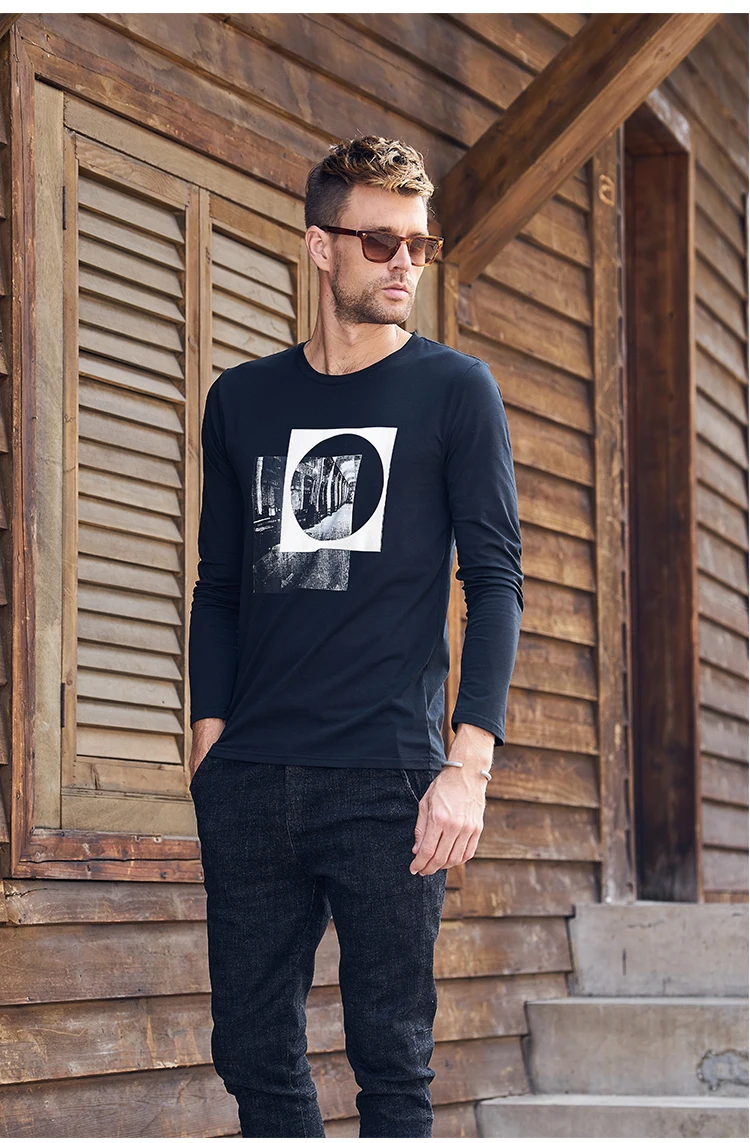 

Новинка 2814, Мужская футболка с длинным рукавом, повседневная мужская одежда с принтом солидости и круглым вырезом в европейском и американс...