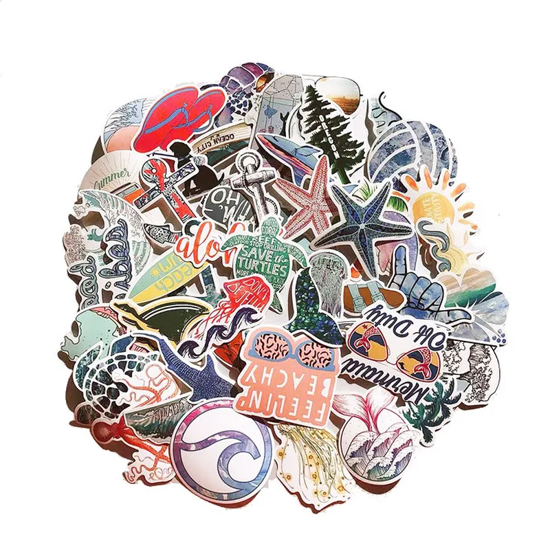 50 PCS Outdoor Surfing Stickers Summer Sports Tropical Beach Surfing Waterproof Stickers to DIY Surfboard Car Skateboard Sticker