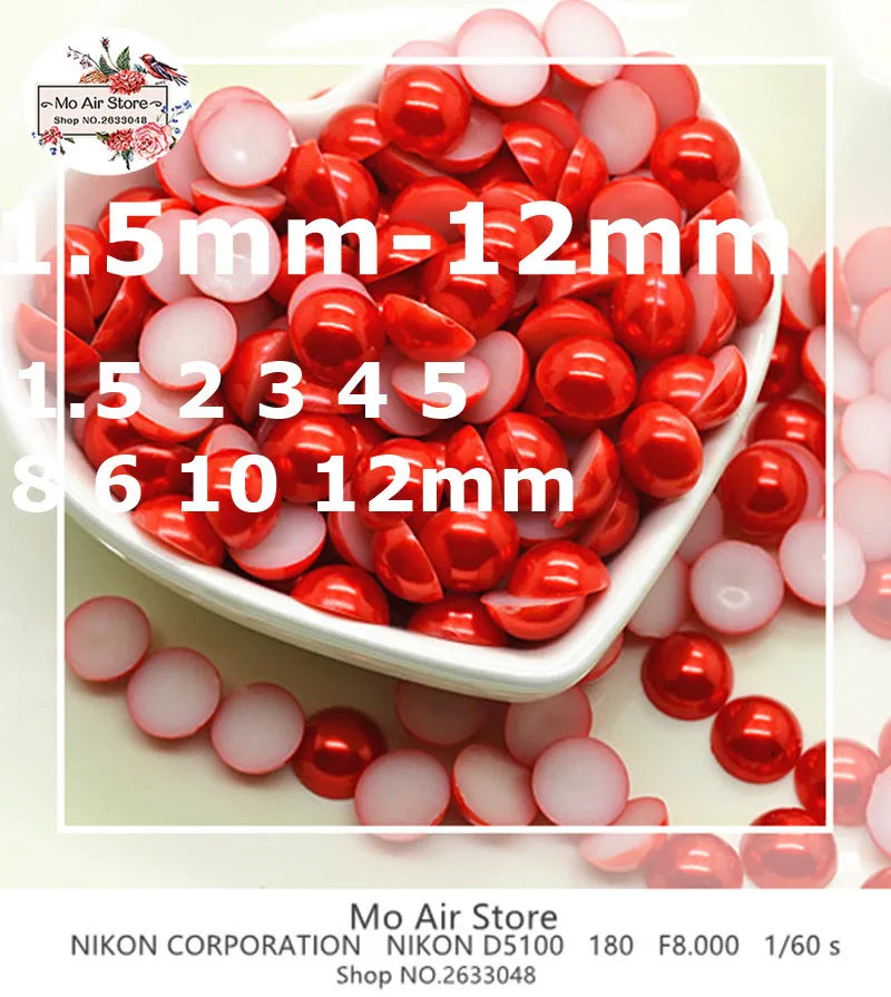 

Красные круглые жемчужные бусины из АБС-пластика Кабошон из смолы с плоской задней стороной искусственный жемчуг бисер «сделай сам» 1,5-12 мм ...
