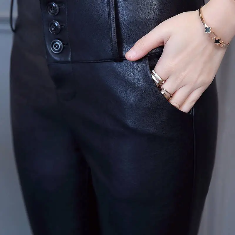 Осень зима 2019 женские брюки из натуральной кожи с бархатной овечьей шерстью и