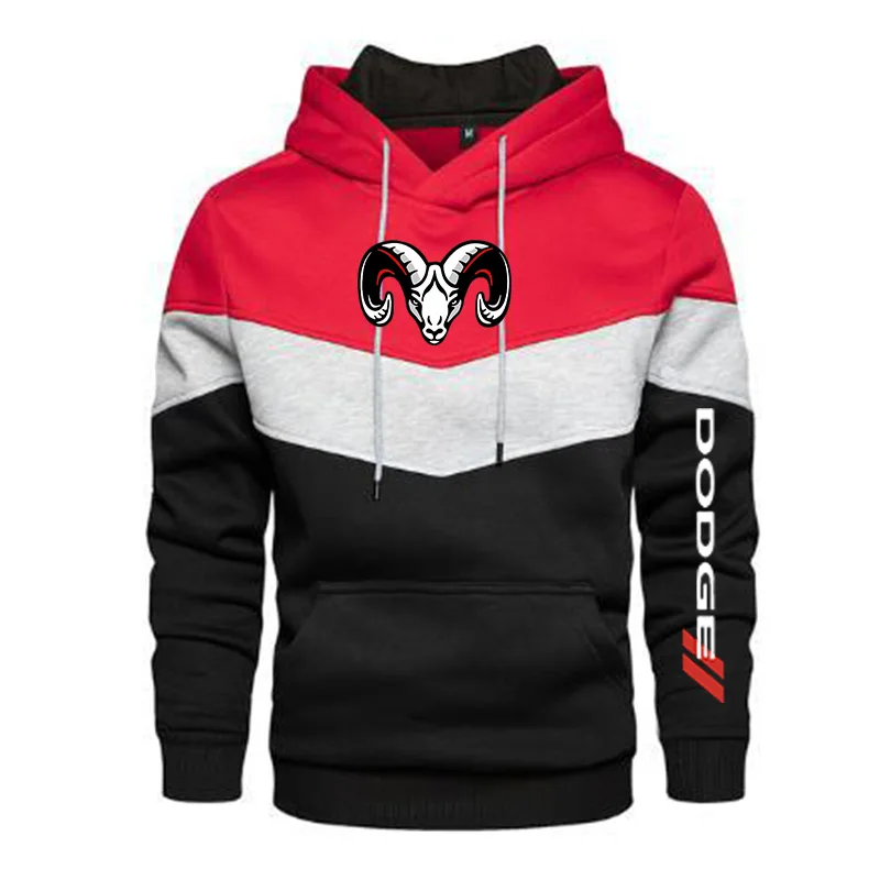 

2021 New Men's Dodge Logo Spring and Autumn Patchwork Color Pullover Long Sleeve Hoodie Fashion Cotton Sweatshirt 5 Colors