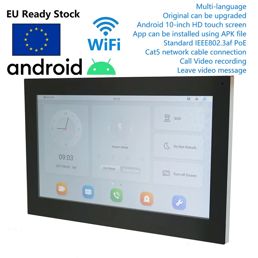 

VTH5341G-W PoE(802.3af) Android 10-дюймовый цифровой внутренний монитор, видеодомофон, проводной дверной звонок монитор