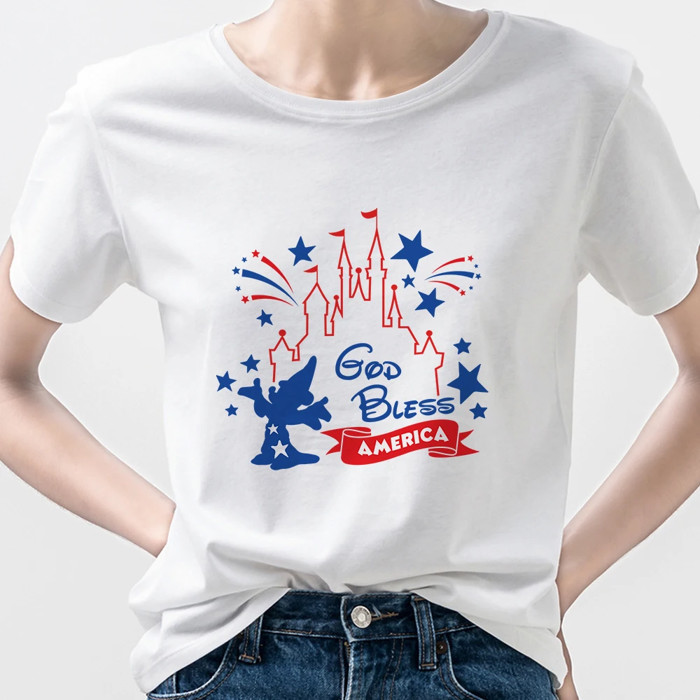 Брендовая одежда God Bless America женская футболка гранж в эстетике Диснея дешевая с