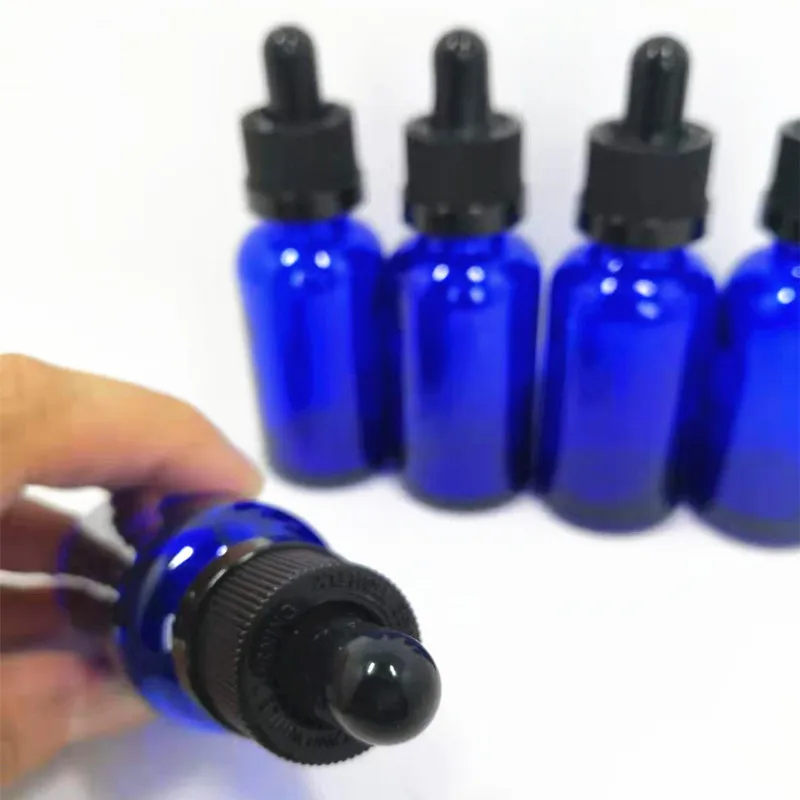 blue with blacklid 30 мл пустая прозрачная Янтарная зелено-синее стекло флакон-капельница флакон для Назального масла пипетка E Жидкость многоразовая бутылка посылка с черной крышкой - Цвет: blue with blacklid