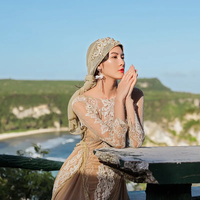 

Embroidery Luxury Summer Sexy Backless Lace Women Maxi Dress Vintage O Neck Long Sleeve Patchwork Boho Beach Female Long Dresses