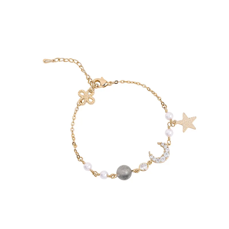 

Original 7Rings Spring/ Summer New Vintage Fashion Style Agate Star Moon Golden Bracelet for Women Girlfriend Jewelry Accessory