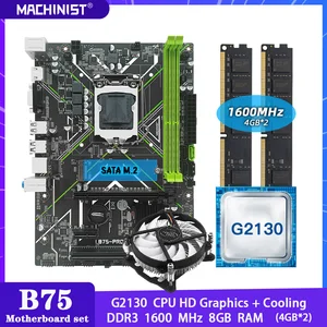 machinist b75 motherboard lga 1155 set kit with intel g2130 processor ddr3 8gb24g ram memory cooling hd display b75 pro u5 free global shipping