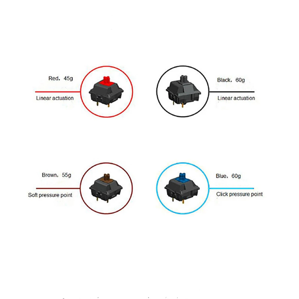 

100Pcs Mechanical Keyboard Black Blue Brown Red Key Switch For CIY Sockets SMD 3Pin Thin Pins Compatible With MX Switch