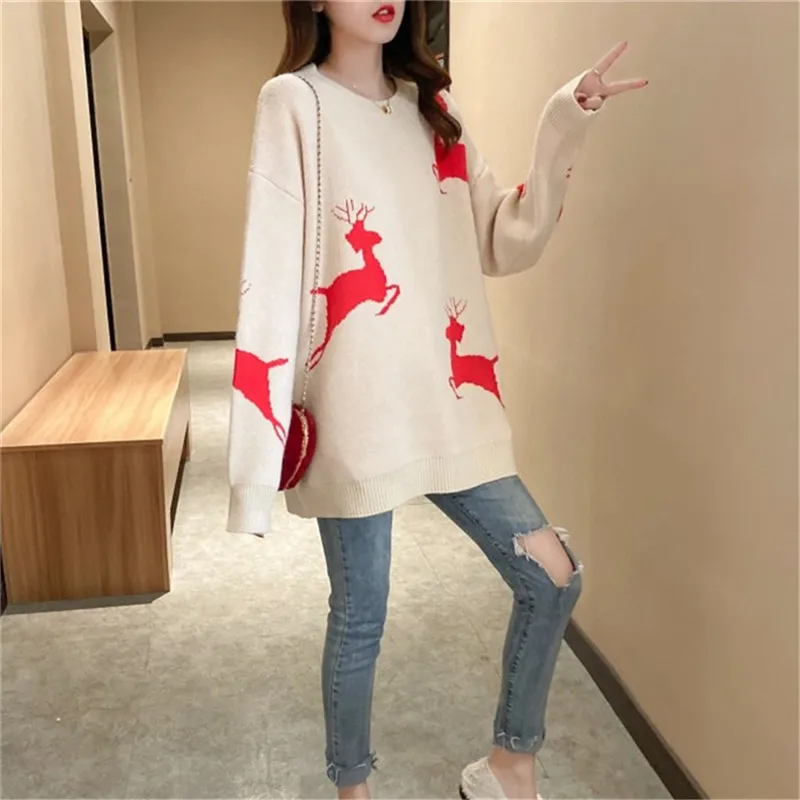 

Christmas Little Elk Fashion Round Neck Sweater Women's Pullover Thickening 2020 New Autumn And Winter Loose Lazy Style C323