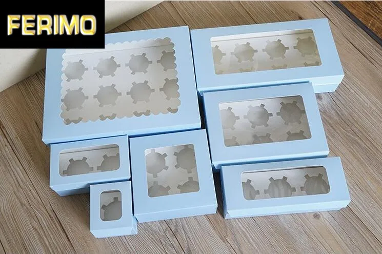 

30 шт. оптом бумажная коробка для торта синяя/коричневая коробка из крафтовой бумаги 1/2/3/4/6 отверстия