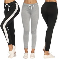 women casual lace up color matching slim fit sports leggings jogger dance sport pants skinny tracksuit bottom trouser sweatpants