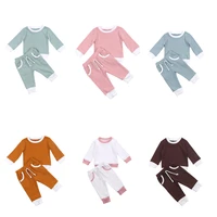 6colors 0 4years toddler baby boy girl autumn clothing set long sleeve solid knitting soft top pants 2pcs outfit for cute baby