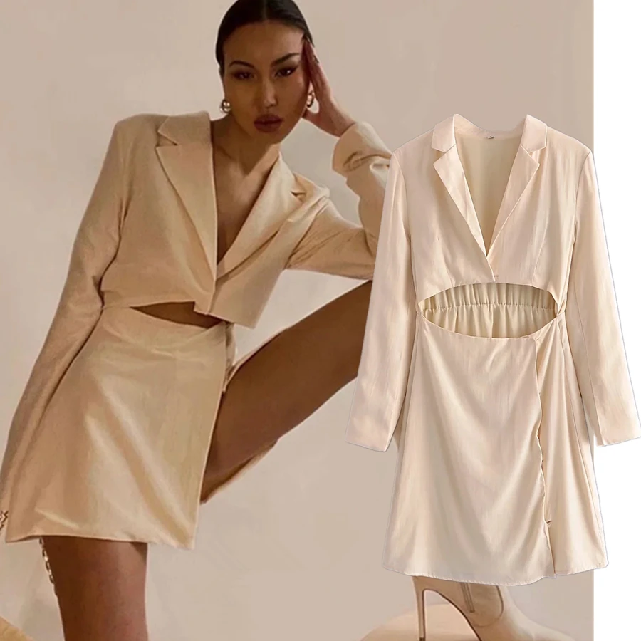 

Dave&Di Autumn PartyEngland Ins Blogger Fashion High Street Vintage Dress Women Hollow Out Sexy Notched Mini Dress Vestidos