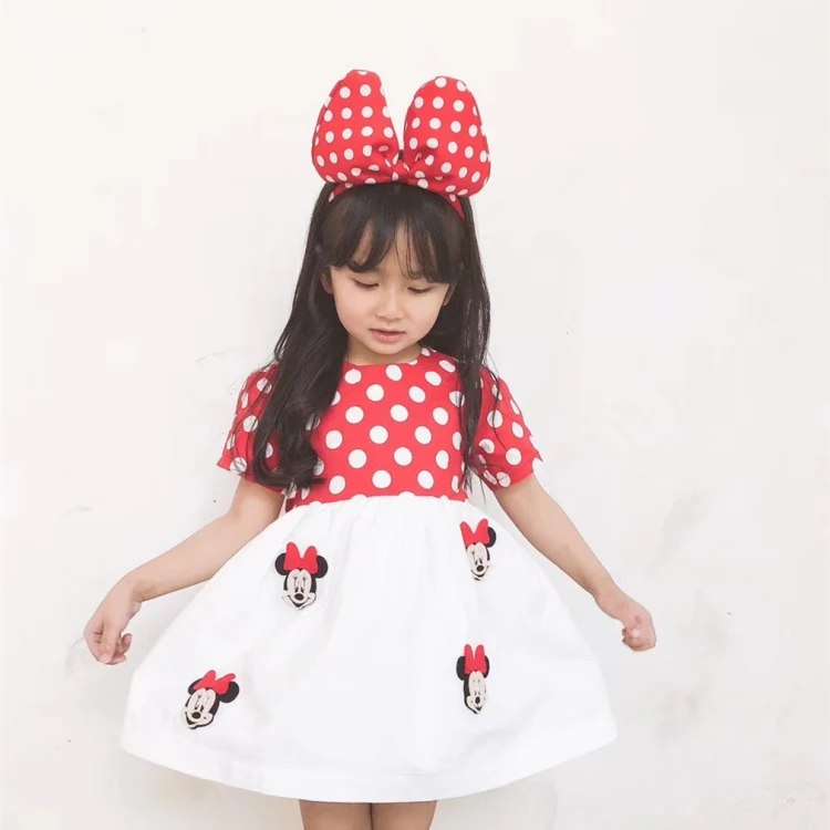 Платье принцессы в горошек лето 2019 хлопковое до колена на день рождения