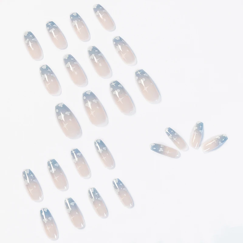 

24pcs Cloud Pattern Adhesive Long Cute Manicure Patch False Nails Save Time Nail Patch Nail Art Fake Nails Nails Accesorios