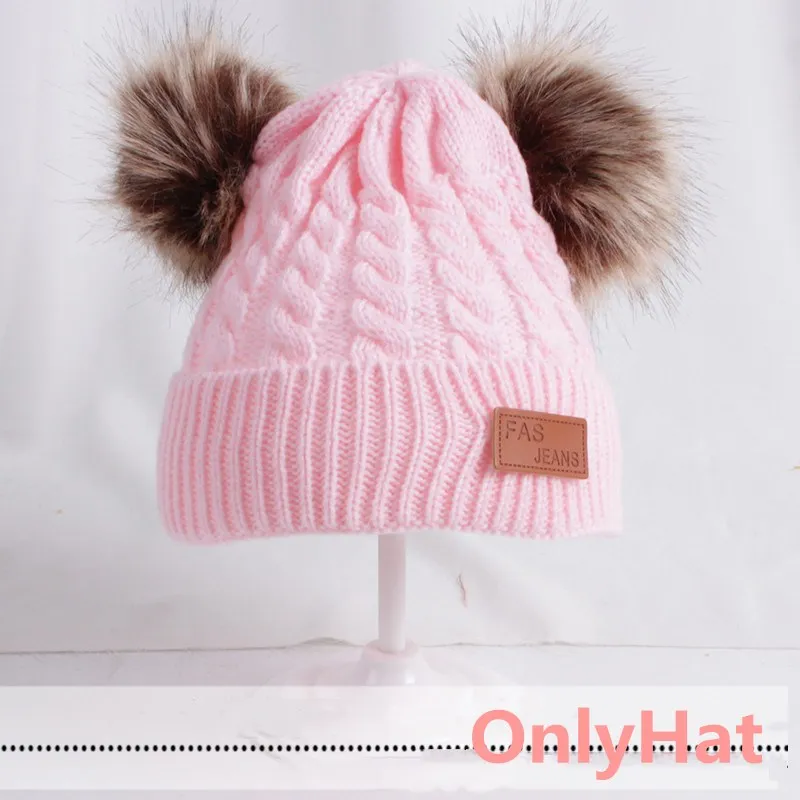 Pink-OnlyHat Детская шапка с помпоном, зимний шарф, детская шапка, вязаная Милая шапка для девочек и мальчиков, Повседневная однотонная шляпа детская шапочка - Цвет: Pink-OnlyHat