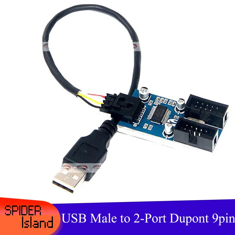 

1pcs USB A Male to Internal 2Port Dupont 9Pin Male Adapter Converter Splitter PCB Socket Extender Cable Chipset inside