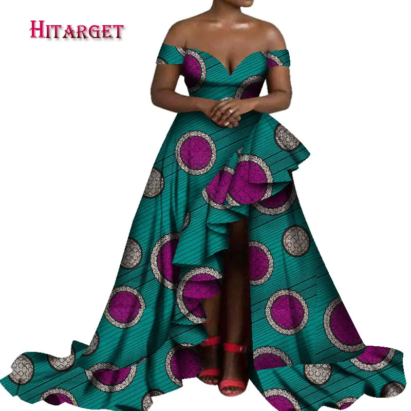 2020 New African Print Sexy Evening Long Dress Dashiki African Party Dresses for Women African Clothes Strapless Dresses WY7229