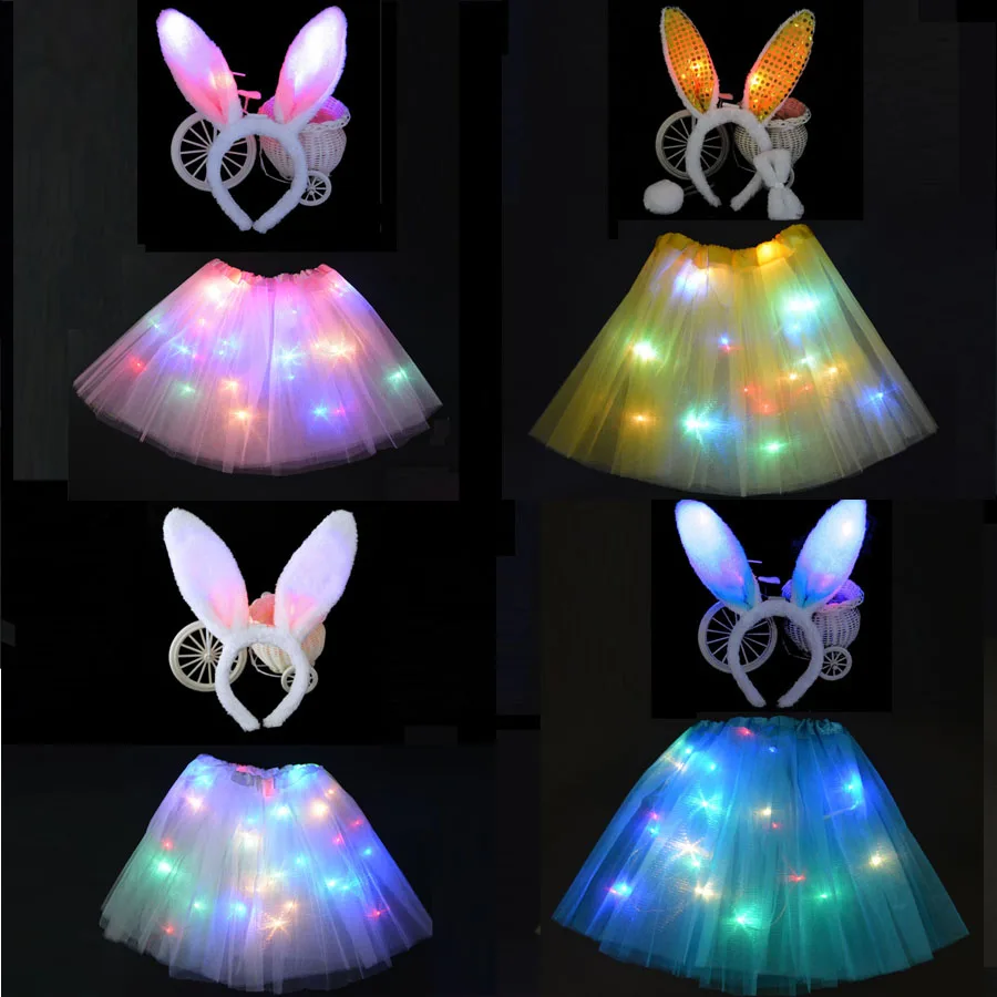 Детские светодиодные вечерние светильник пачка светящийся Кролик Банни повязка