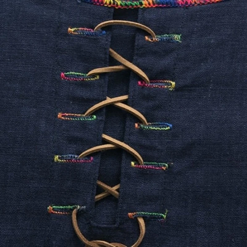 Футболка мужская свободная с круглым вырезом коротким рукавом на шнуровке