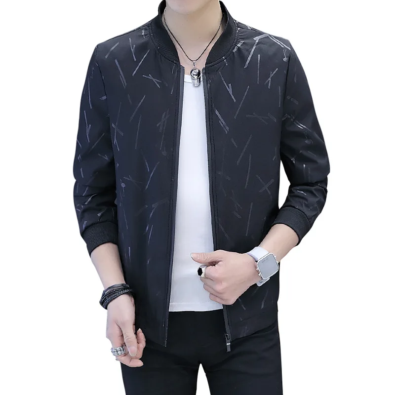 

Young men's leisure jacket collar printed long sleeve coat fall