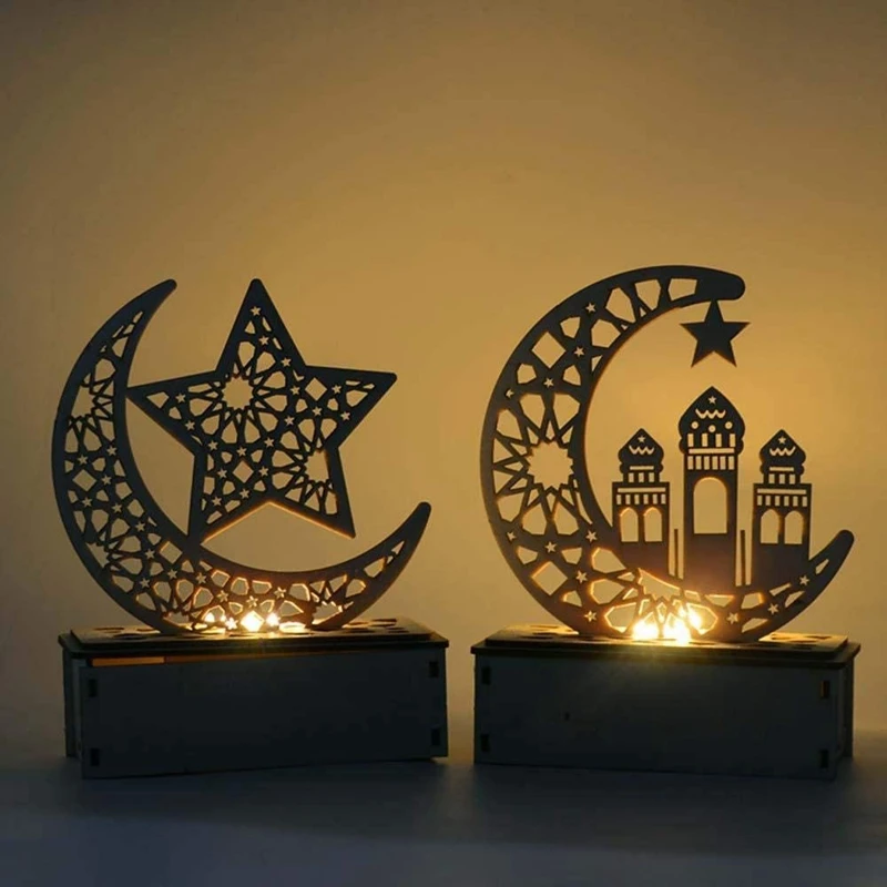 

Деревянный светодиодный светильник для дворца Eid Mubarak, украшение для Рамадана, мусульманские товары для рукоделия, украшение для дома, декор...