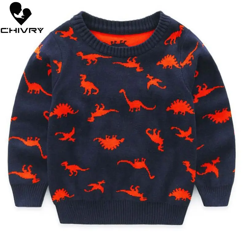 Детский трикотажный свитер с круглым вырезом мультяшным принтом|Свитера| |