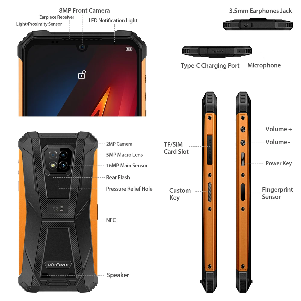 Ulefone Armor 8 Smartphone 5G Wifi Adroid 10 Rugged Mobile Phone Octa-core 6.1 inches Waterproof Helio P60 4GB 64GB CellPhone