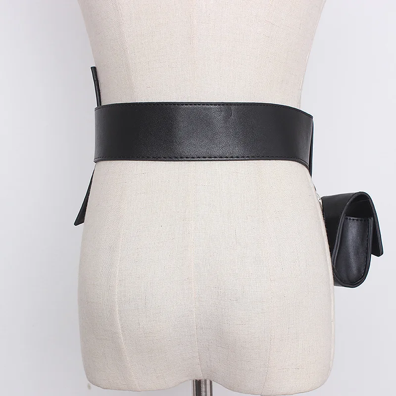 Black Removable Mini-bag Pu Leather Long Belt Wide Belt Personality Women New Fashion Tide All-match Spring Autumn 2021